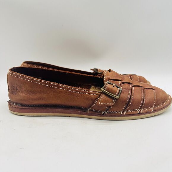 Frye Shoes Womens 7 Milly Fisherman Style Flats Brown Leather Slip Ons Casual - Picture 1 of 9